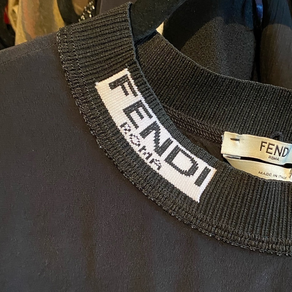 Fendi Silk Black T-shirt with Mesh Sleeve Detail Short Sleeve Shirt